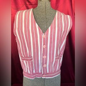 Chic Pink Striped Women's Linen Vest